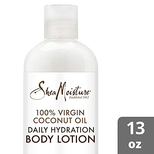 SheaMoisture coconut milk water blend lotion texture image focuses on smooth skin hydration.