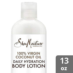 SheaMoisture coconut milk water blend lotion texture image focuses on smooth skin hydration.