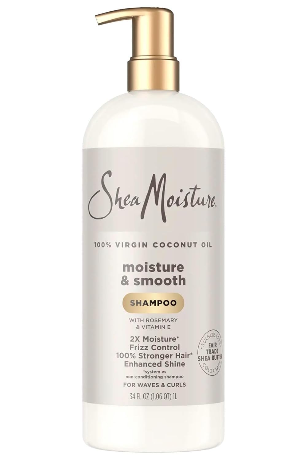 SheaMoisture 100% Virgin Coconut Oil Moisture & Smooth Shampoo bottle offering hydration and frizz control