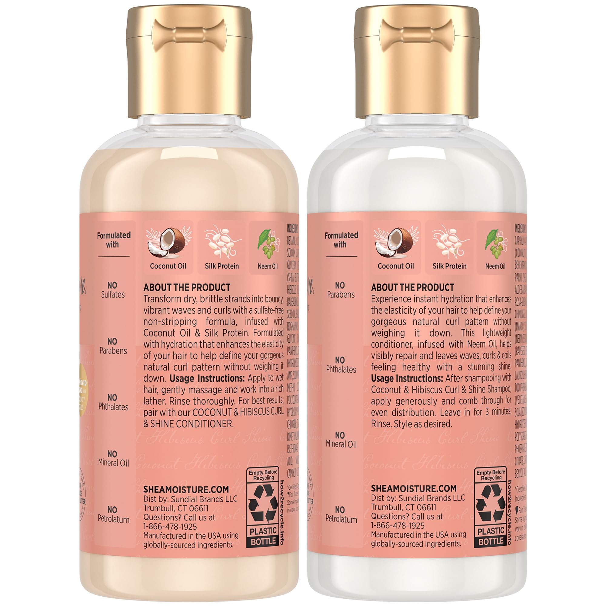 SheaMoisture Curl & Shine conditioner travel bottle highlights moisture and shine for defined curls.