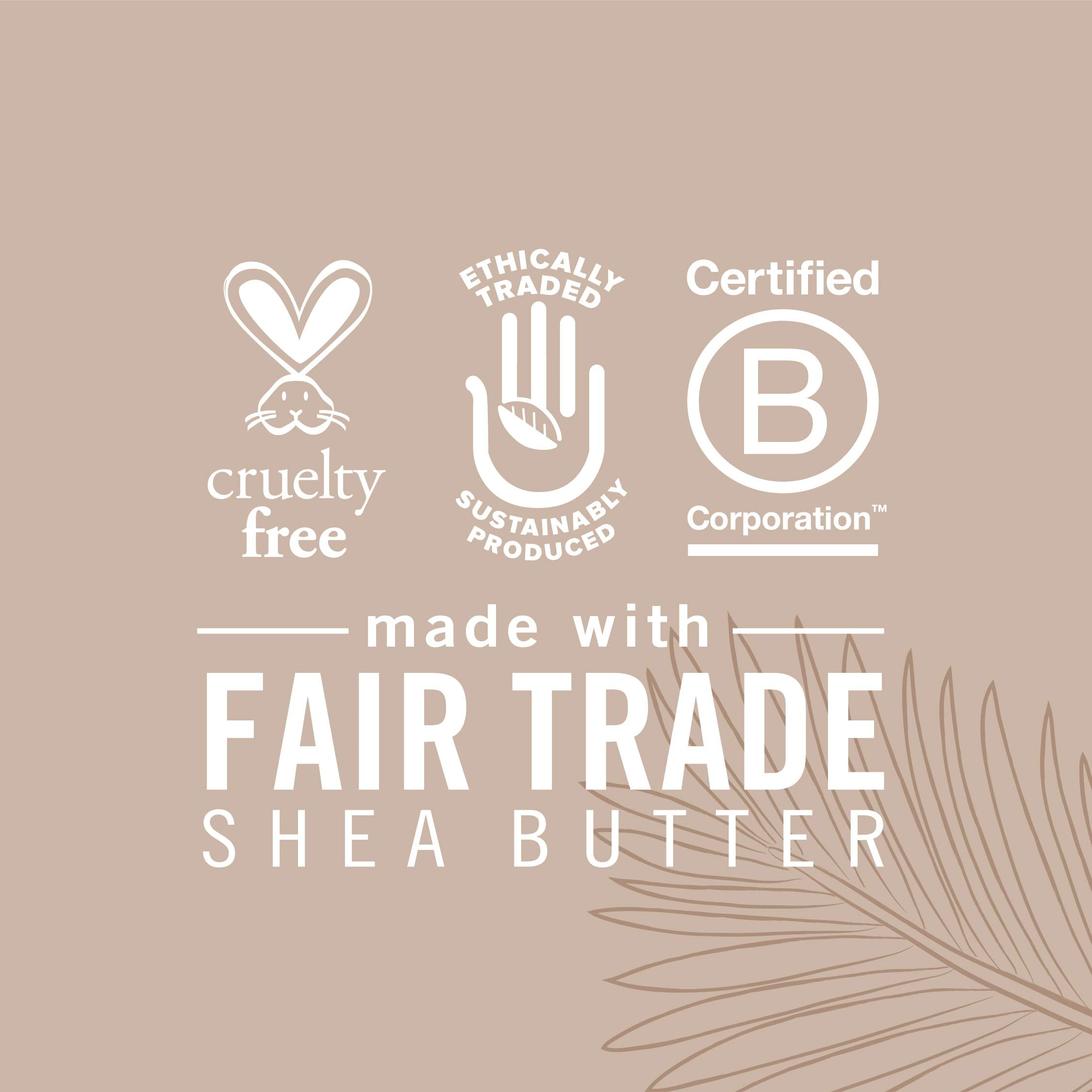 SheaMoisture bottle highlights fair trade heritage within ethical sourcing.