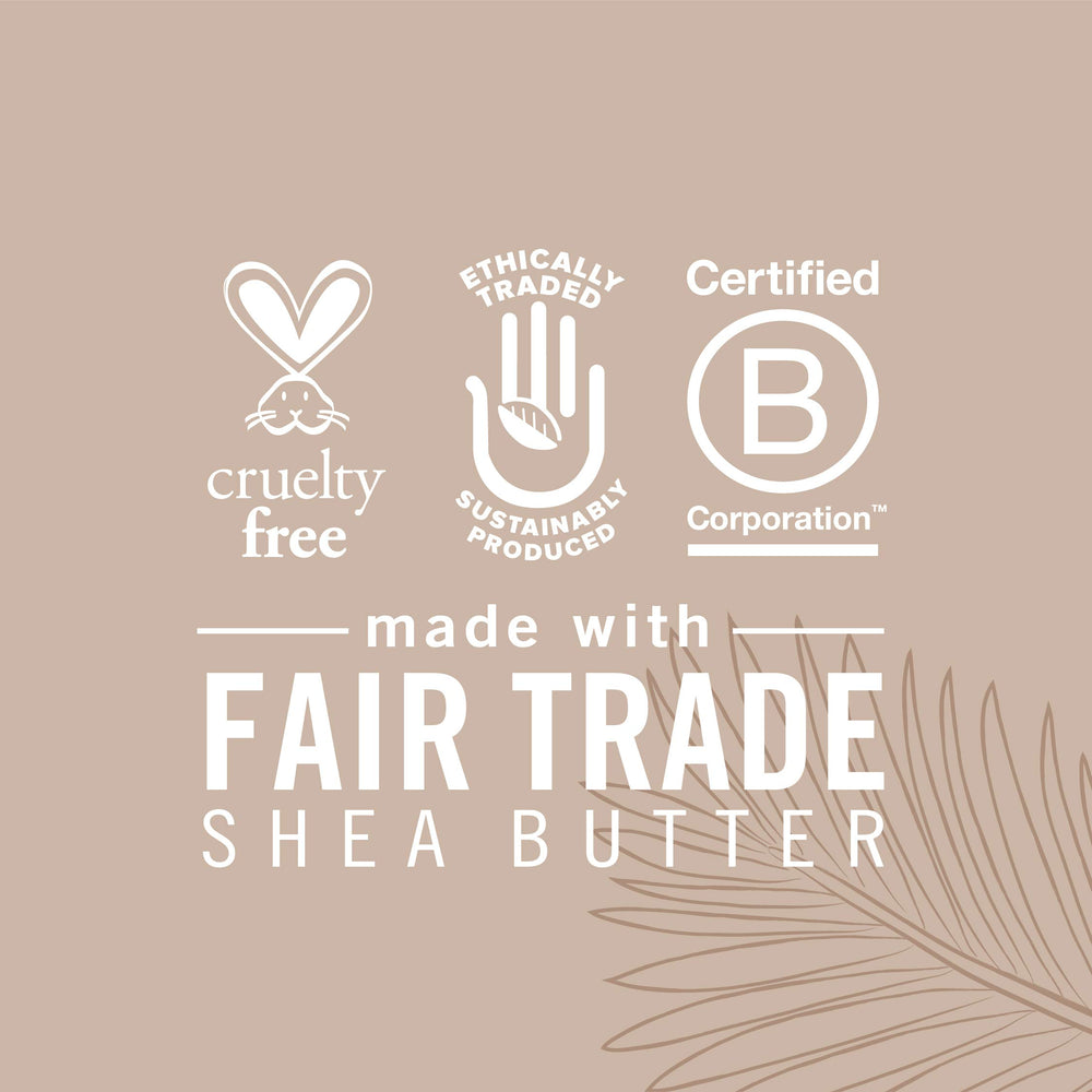 SheaMoisture bottle highlights fair trade heritage within ethical sourcing.