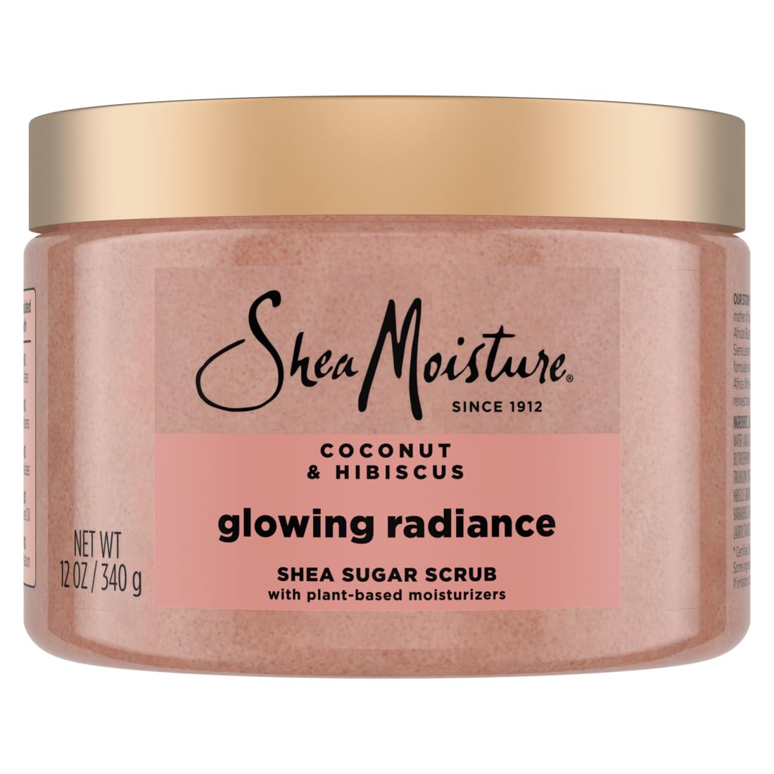 SheaMoisture Glowing Radiance Scrub packaging angle with 24h nourishment