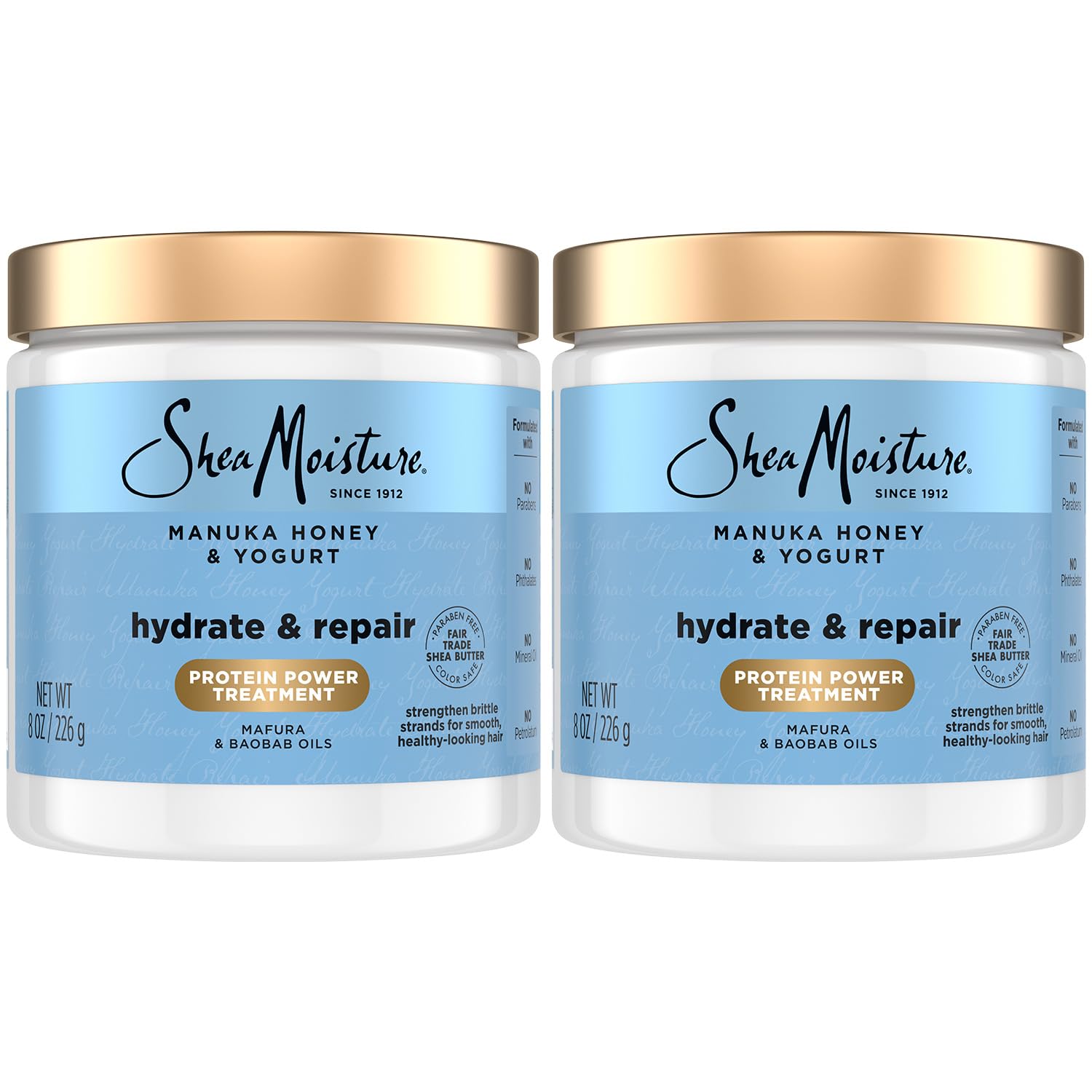 SheaMoisture Hair Mask two-pack jar showcasing Manuka Honey Yogurt formula for deep conditioning