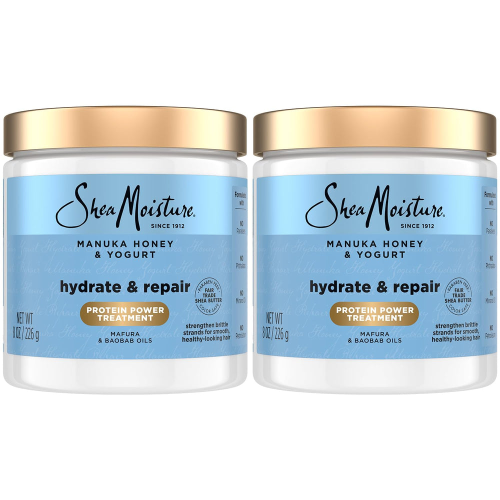 SheaMoisture Hair Mask two-pack jar showcasing Manuka Honey Yogurt formula for deep conditioning