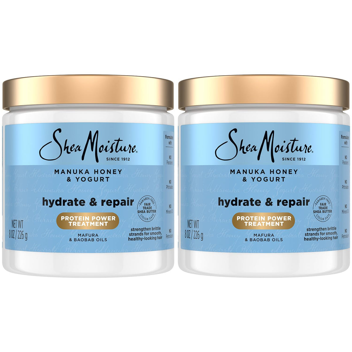 SheaMoisture Hair Mask two-pack jar showcasing Manuka Honey Yogurt formula for deep conditioning
