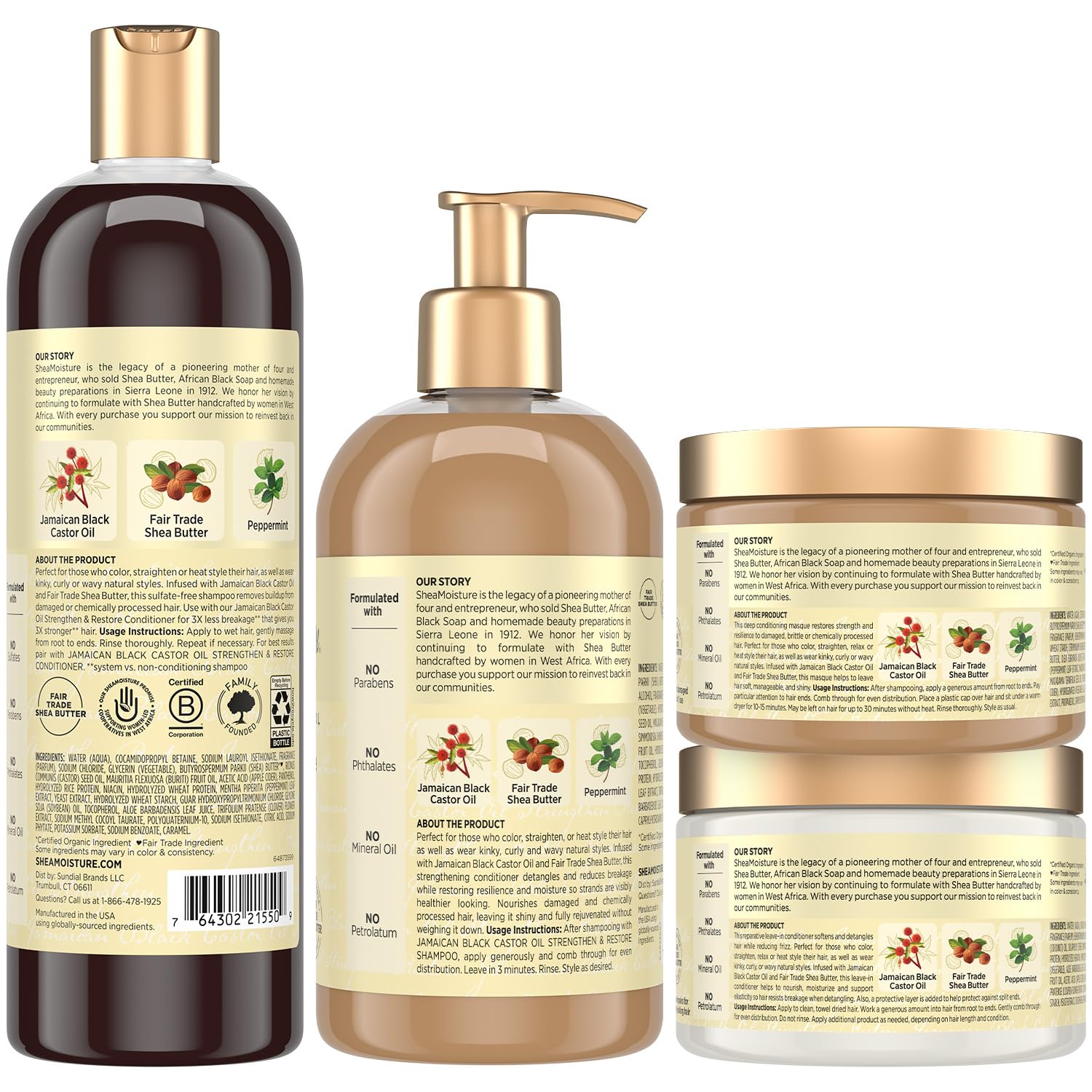 SheaMoisture Jamaican Black Castor Oil Strengthening Conditioner bottle for detangling and shine.