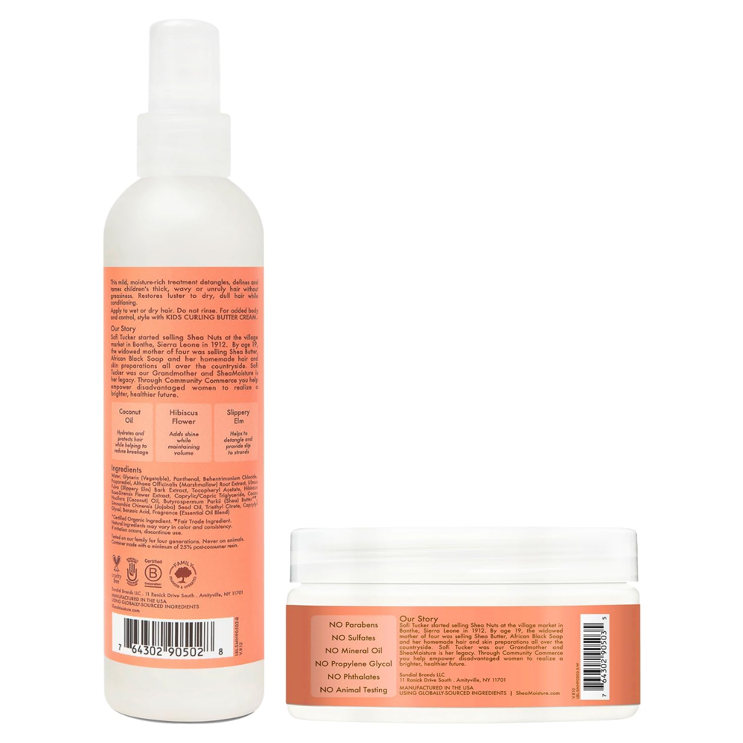 SheaMoisture Kids Coconut Hibiscus Detangler Spray bottle provides gentle detangling.