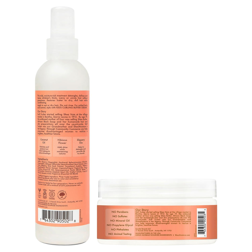 SheaMoisture Kids Coconut Hibiscus Detangler Spray bottle provides gentle detangling.