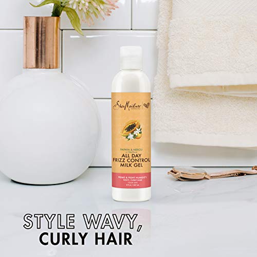SheaMoisture Milk Gel for wavy curly hair delivering shine and anti-frizz results.