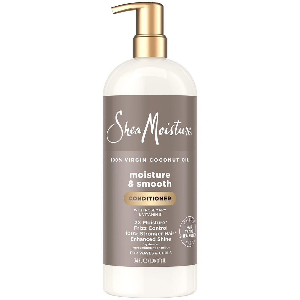 Sheamoisture Moisture & Smooth bottle with pump for frizz control and easy dispensing.