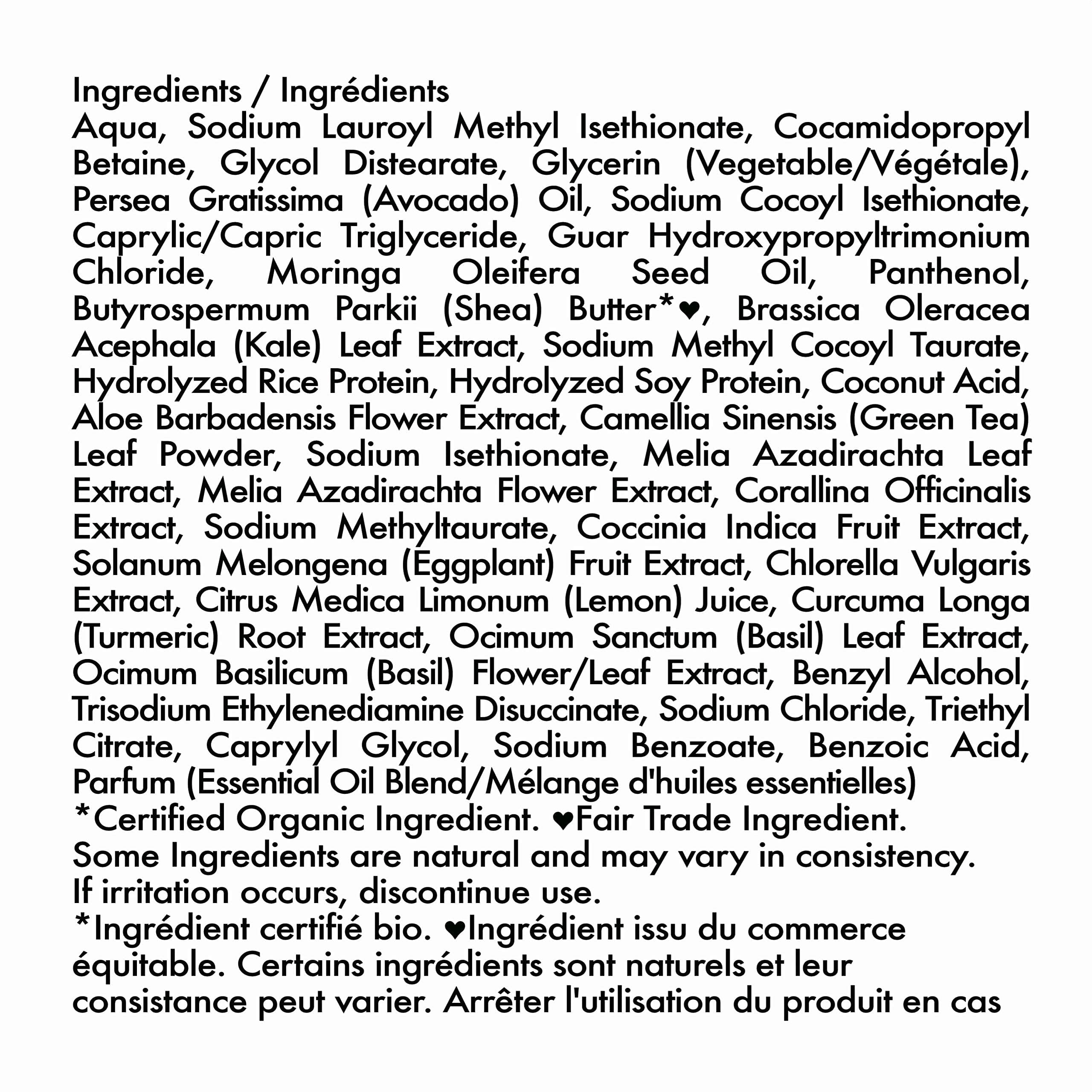 SheaMoisture Moringa Avocado Shampoo green-tones packaging signals plant-based care.