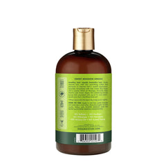 SheaMoisture Moringa Avocado Shampoo packaging label indicates cruelty-free promise.