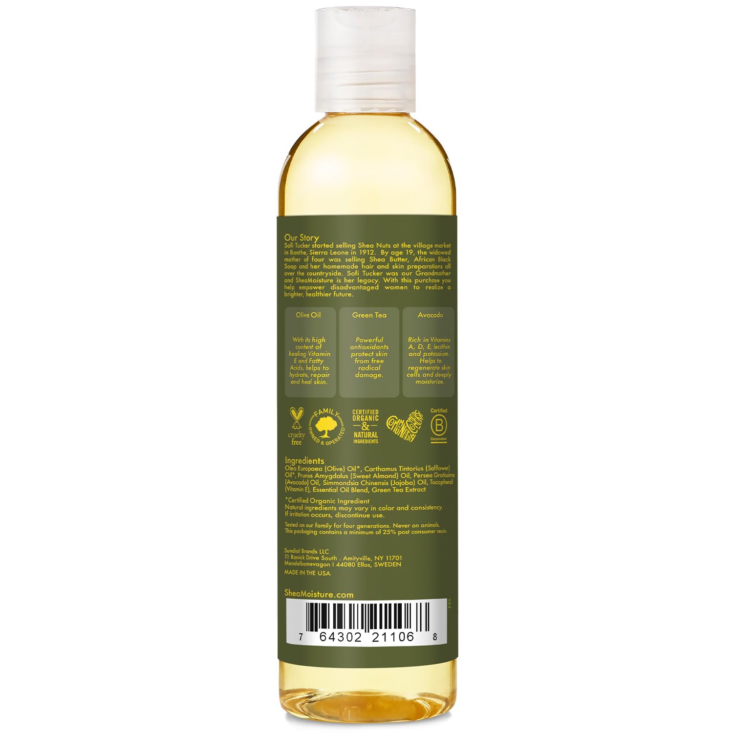 Pouring SheaMoisture Olive & Green Tea Oil for bath-time application