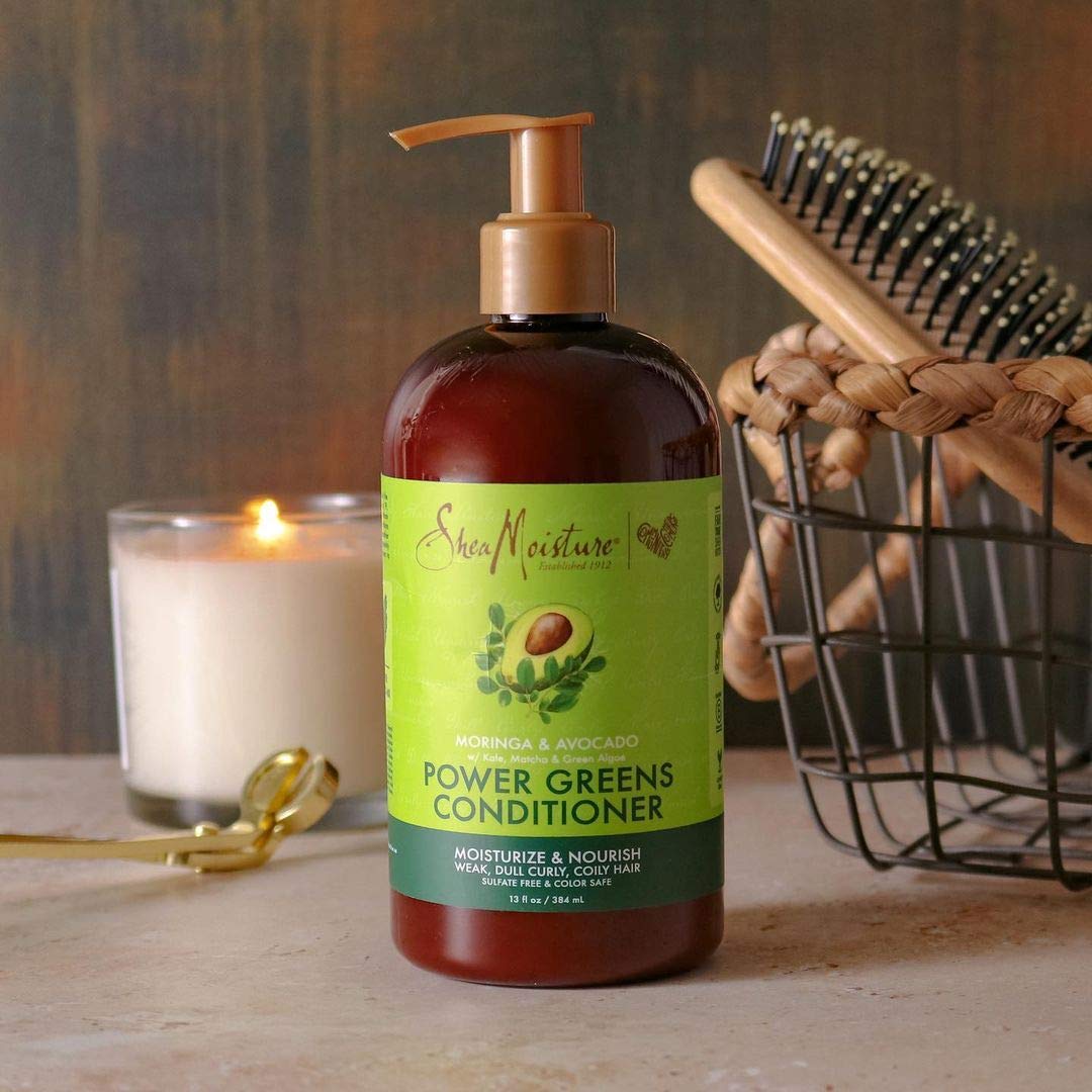 Power Greens shampoo label close-up highlights sulfate-free formula.