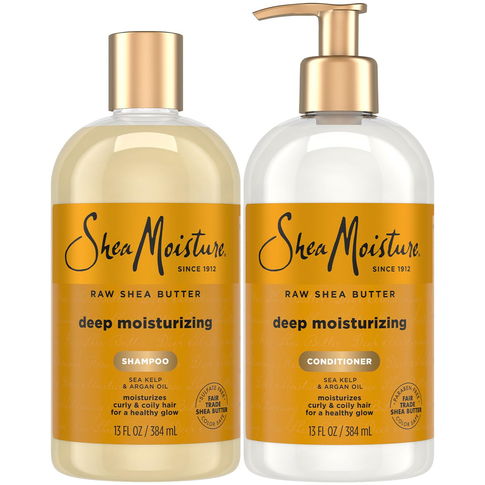 SheaMoisture Raw Shea Butter Shampoo bottle delivers gentle cleansing for curls.