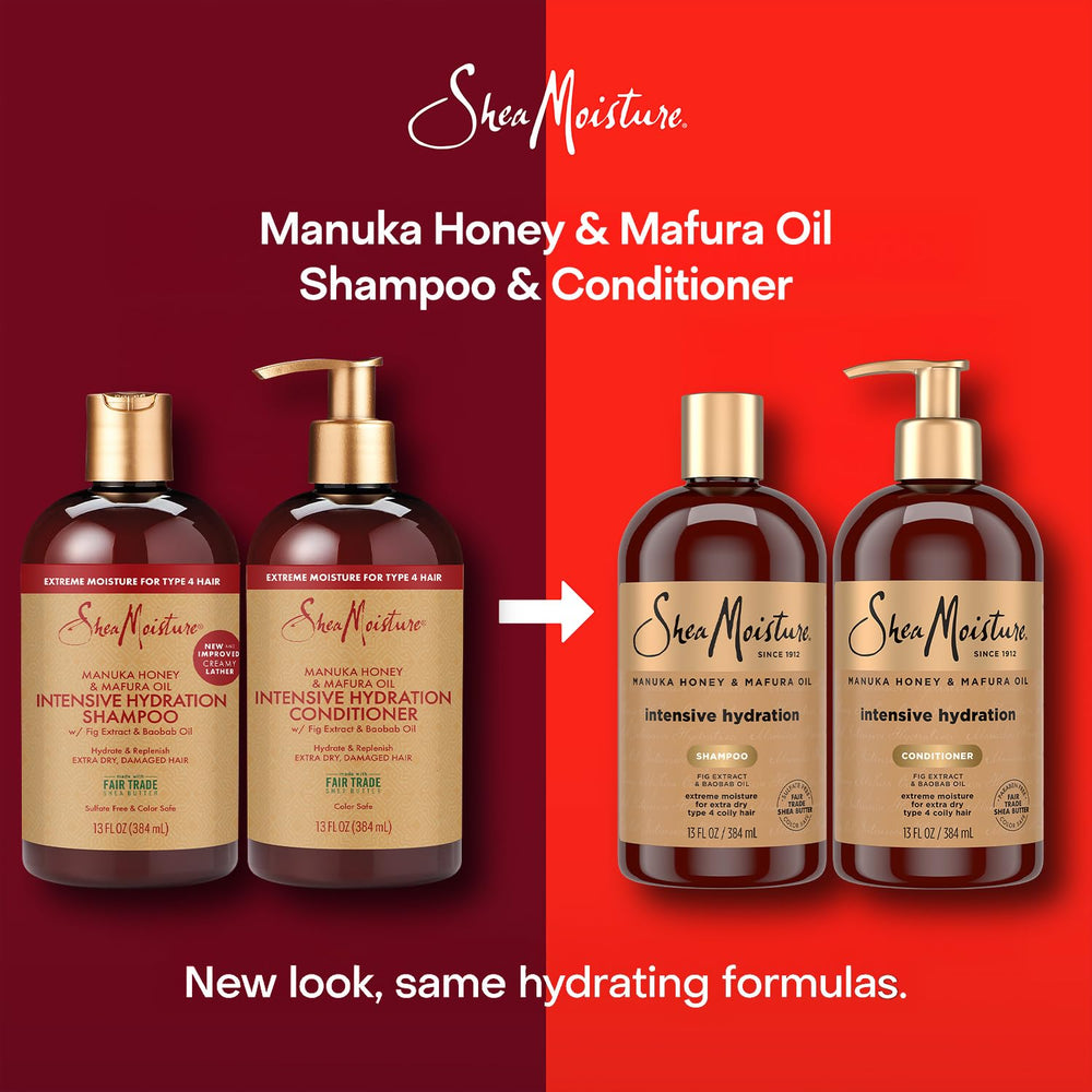 SheaMoisture shampoo bottle with steam and shine cues for healthier look.