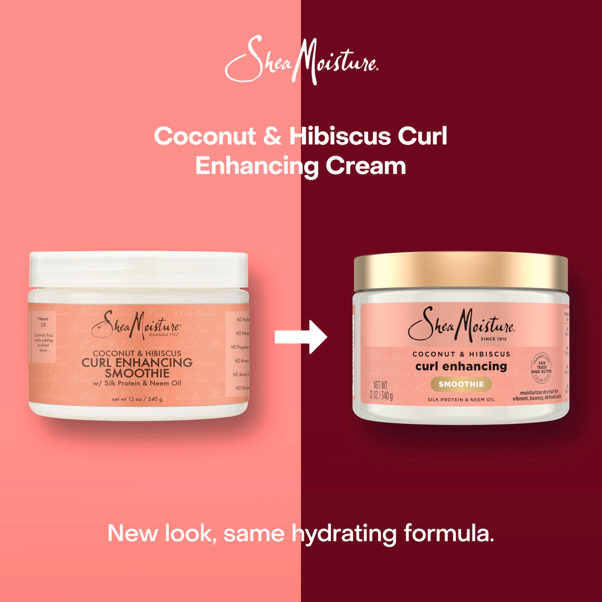 Hair model demonstrates defined curls with SheaMoisture Coconut Hibiscus Smoothie