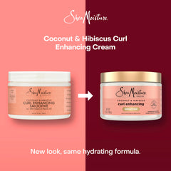 Hair model demonstrates defined curls with SheaMoisture Coconut Hibiscus Smoothie