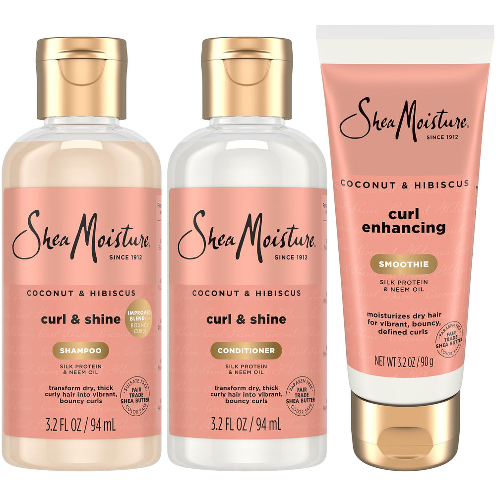Sheamoisture travel essentials bundle shampoo bottle close-up for hydrated curls