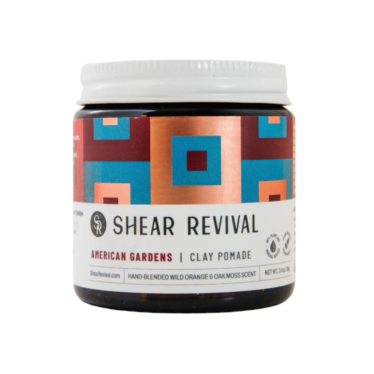 Shear Revival American Gardens Clay Pomade jar closeup showing matte finish and strong hold