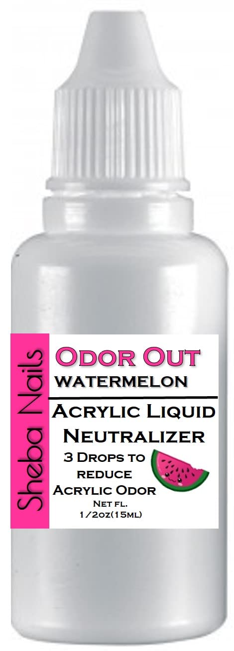 SHEBA NAILS Odor Out Drops bottle reduces acrylic odor in salons.