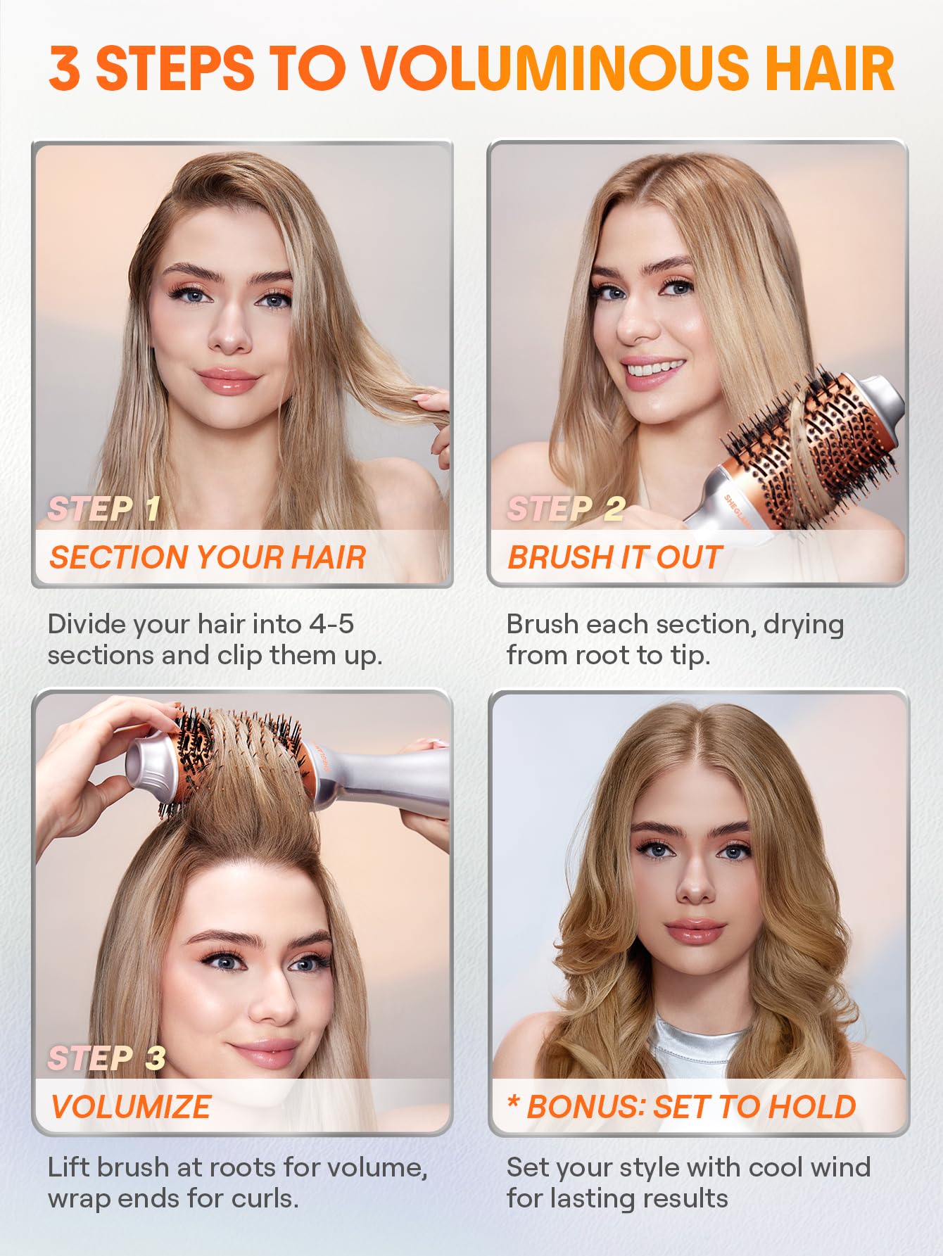 SHEGLAM 4-in-1 hot air brush compact design for travel-friendly use