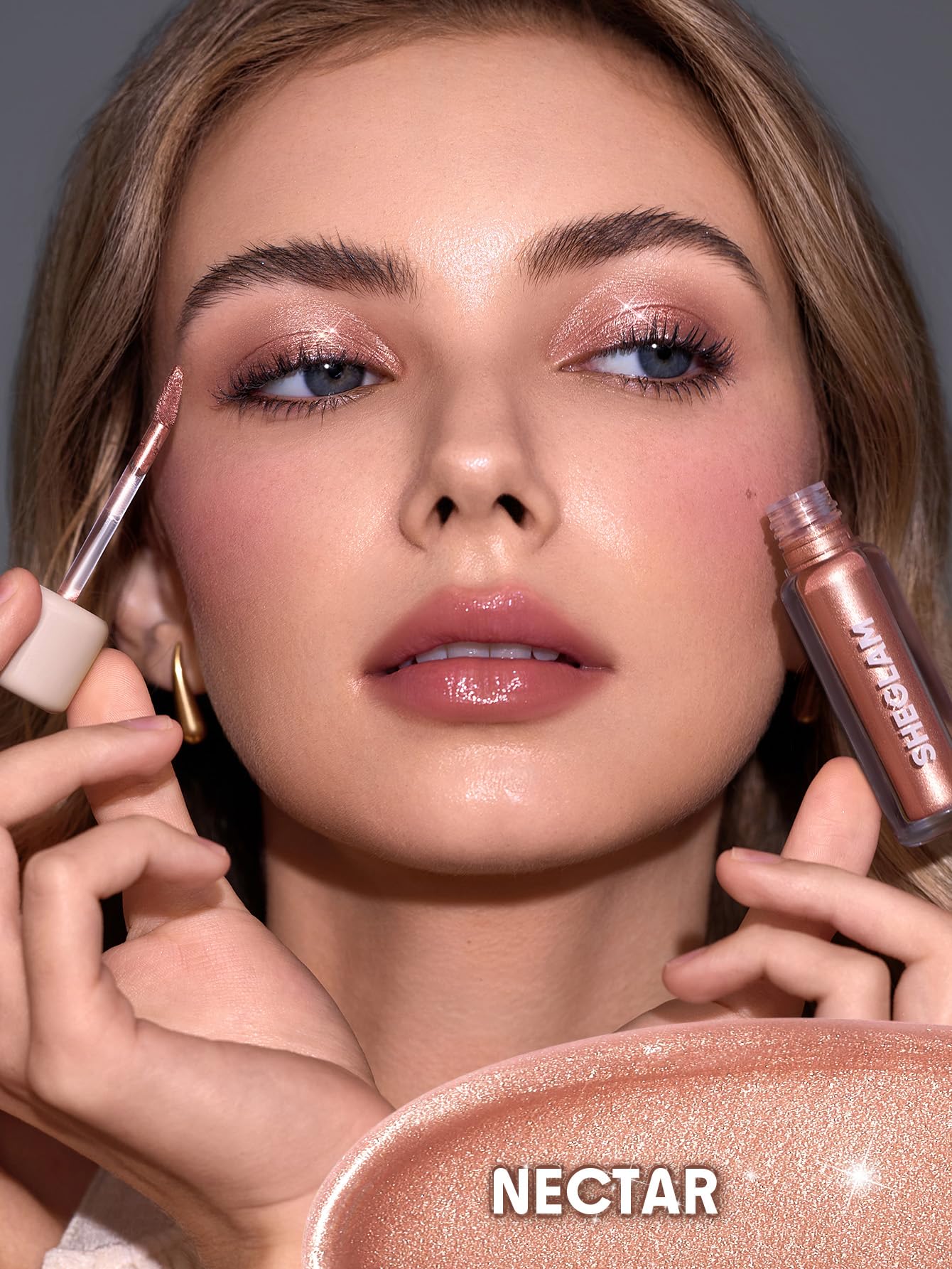 SHEGLAM Airglow Eye Tint Nectar close-up on eyelid reveals vibrant shimmer