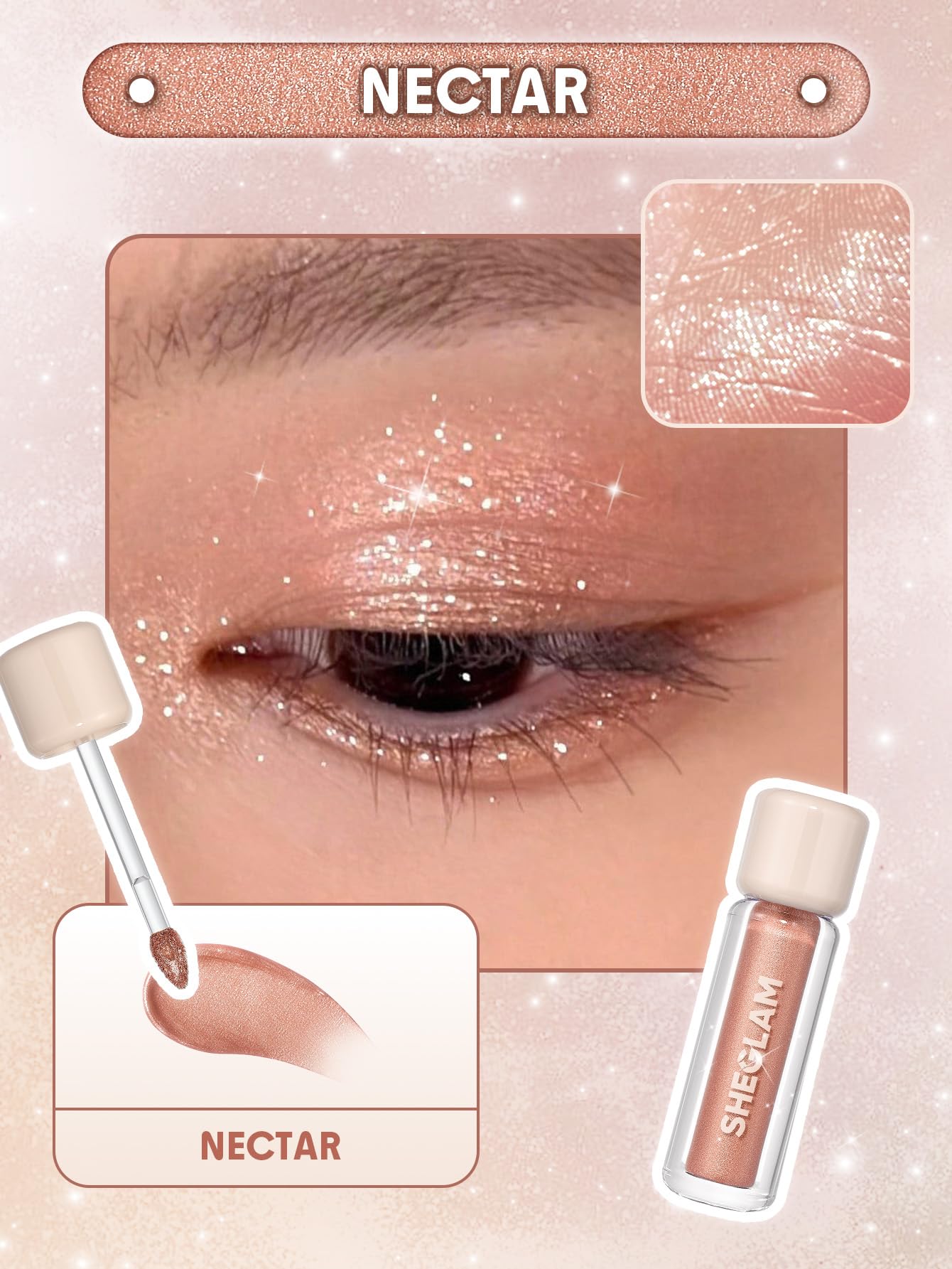 SHEGLAM Airglow Eye Tint Nectar arm swatches show buildable shimmer