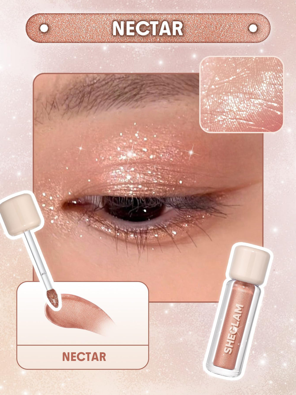 SHEGLAM Airglow Eye Tint Nectar arm swatches show buildable shimmer