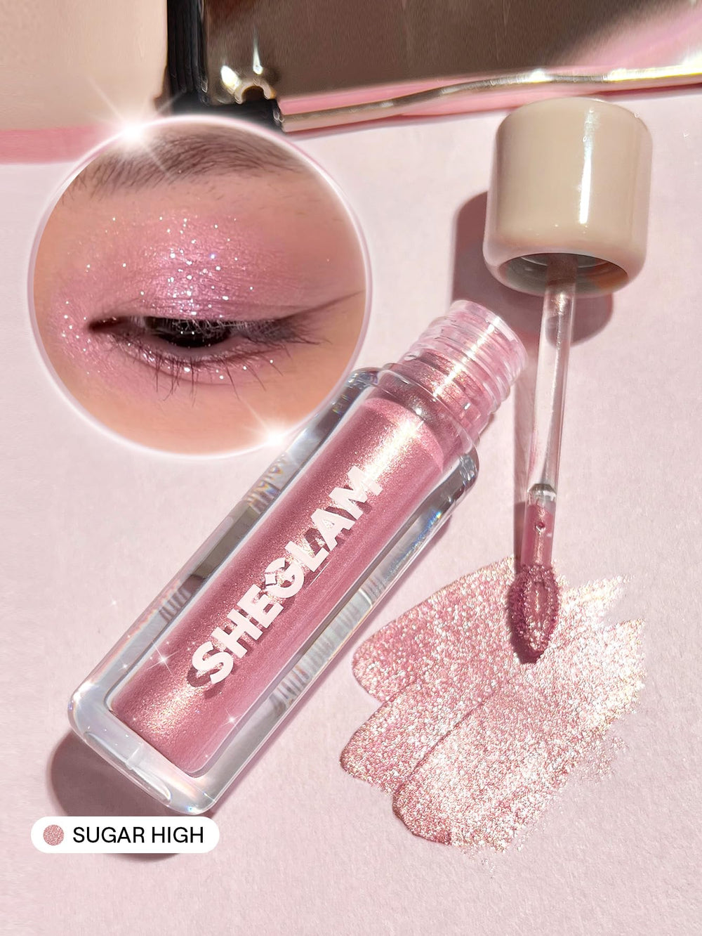 SHEGLAM Airglow Eye Tint Sugar High application illustrates smooth, water-infused glide.
