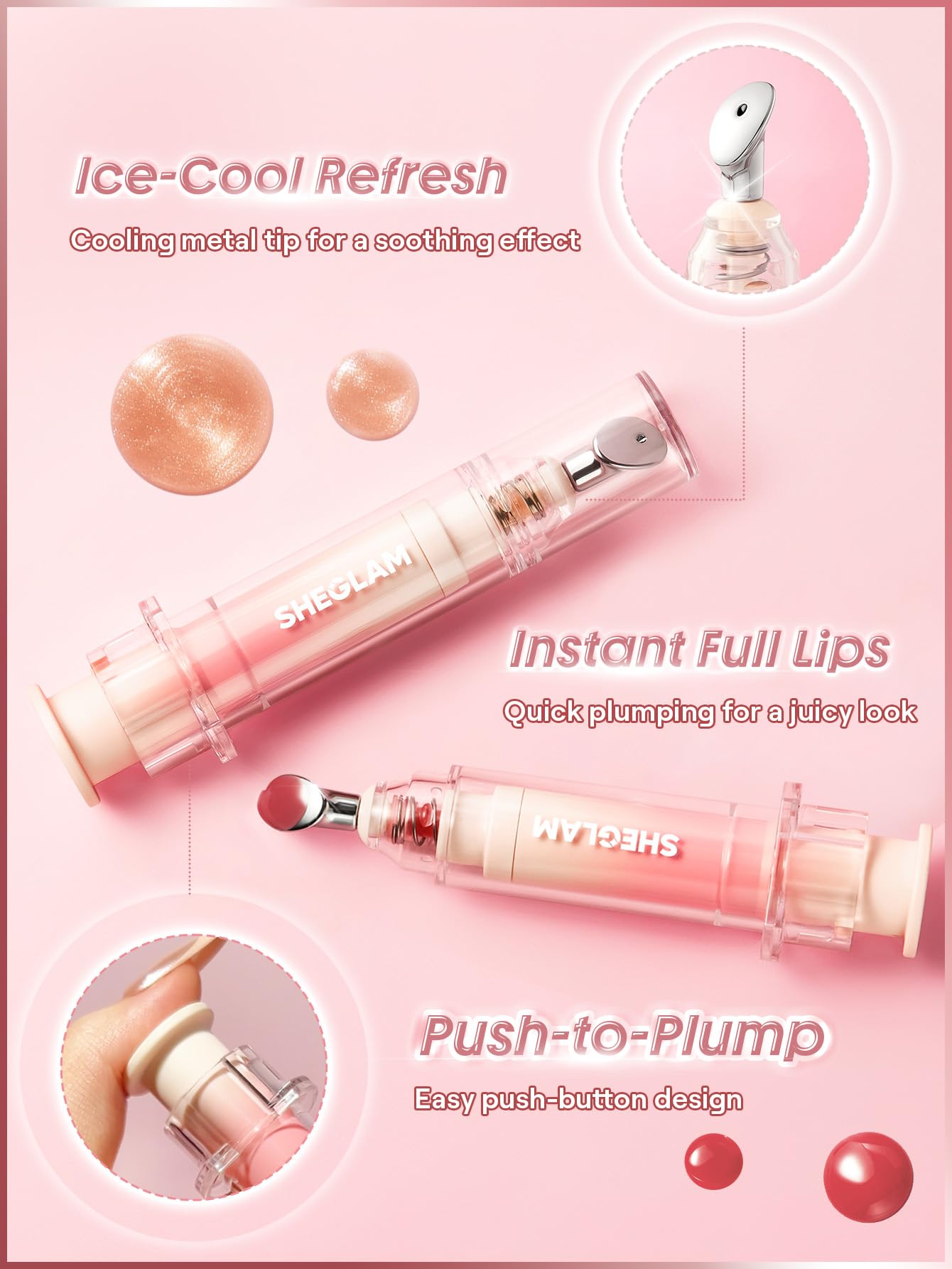 SHEGLAM Booster Shine Lip Gloss metal tip demonstrates smooth, precise color delivery