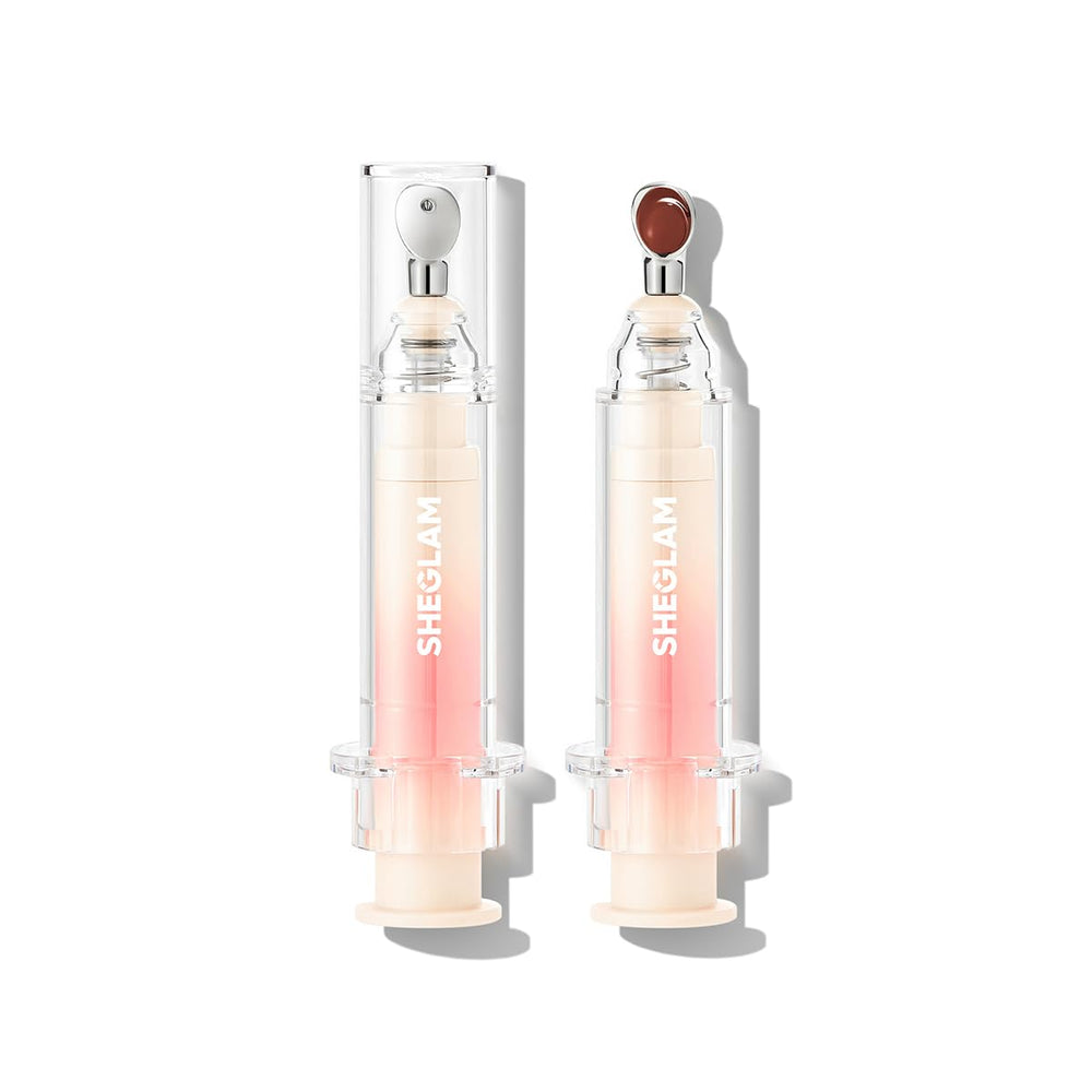 SHEGLAM Booster Shine Lip Gloss Sepia Kiss packaging close-up for sleek, mess-free application