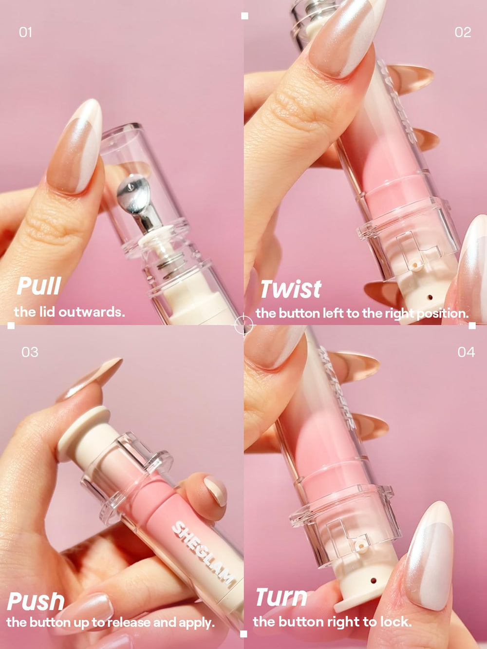 SHEGLAM Booster Shine Lip Gloss swatch shows high-gloss finish and hydration