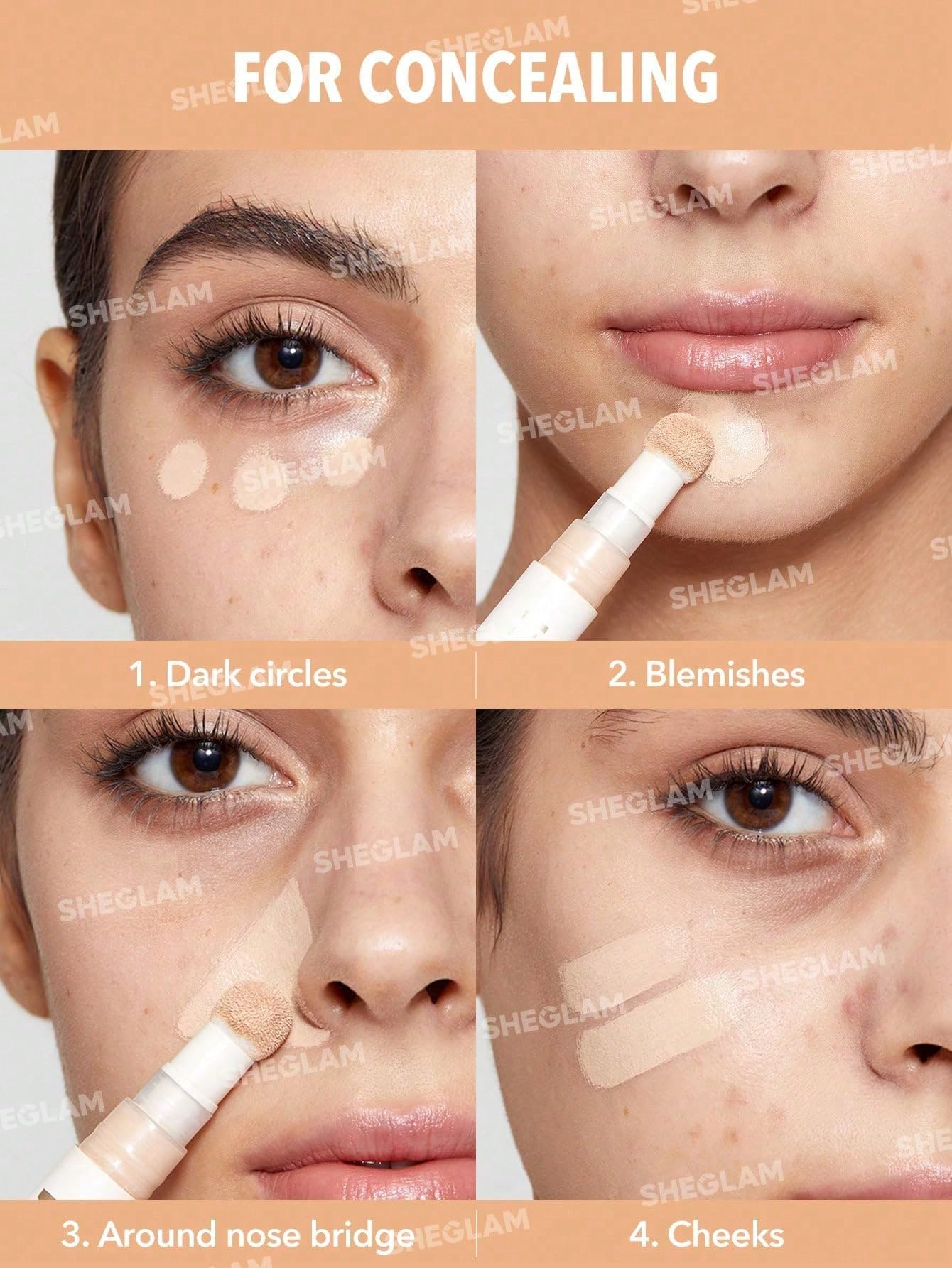 SHEGLAM concealer texture closeup highlights hydrating, long-wearing performance.