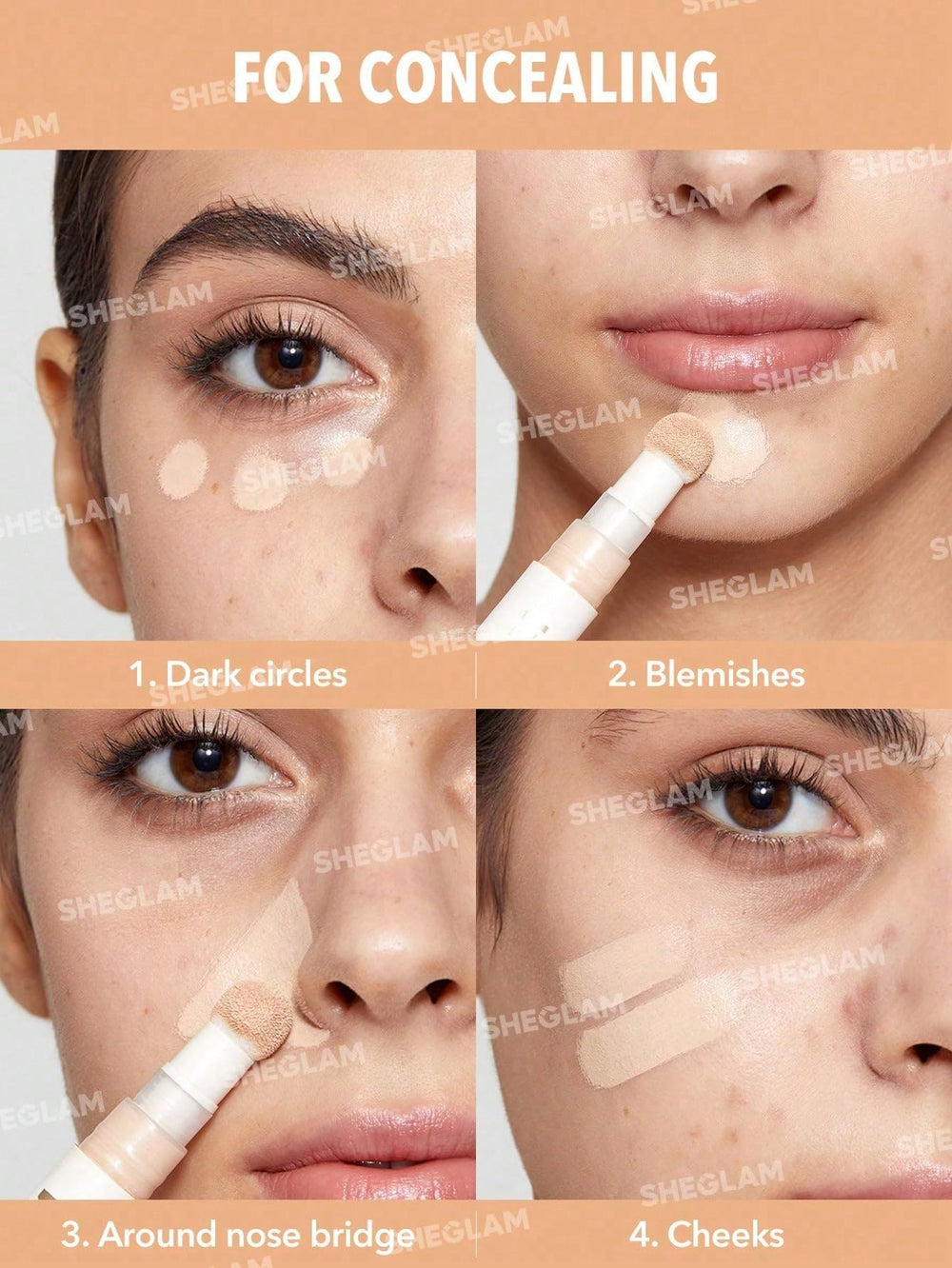 SHEGLAM concealer texture closeup highlights hydrating, long-wearing performance.
