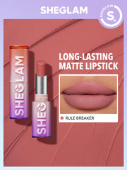 SHEGLAM Dynamatte Boom lip application shows smooth creamy-to-matte coverage.