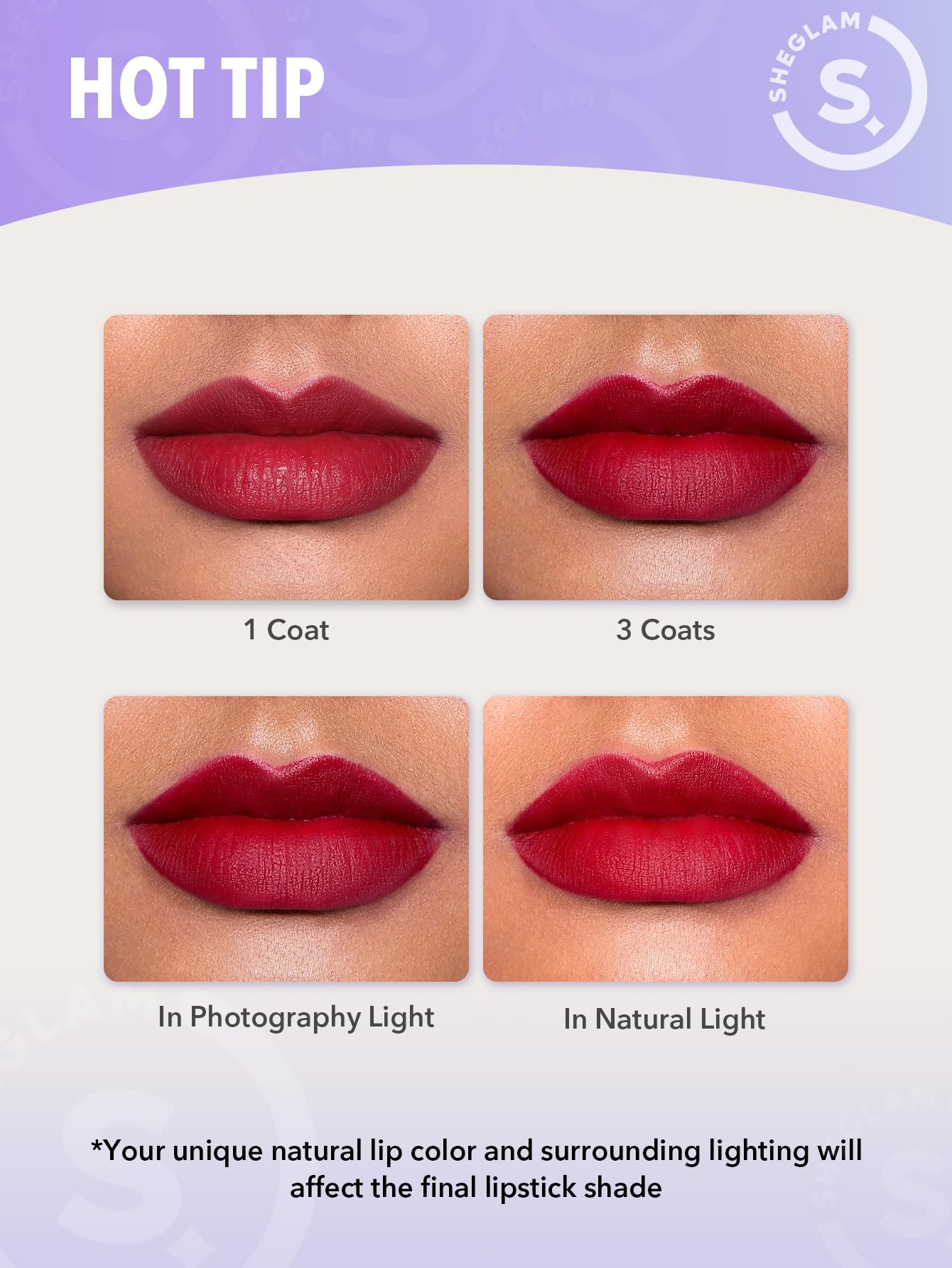 SHEGLAM Dynamatte Boom rule-breaker shade closeup showcases bold color identity.