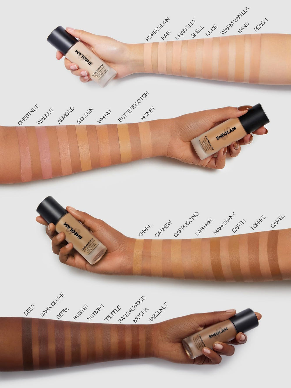 SHEGLAM foundation packaging box highlights range and brand.