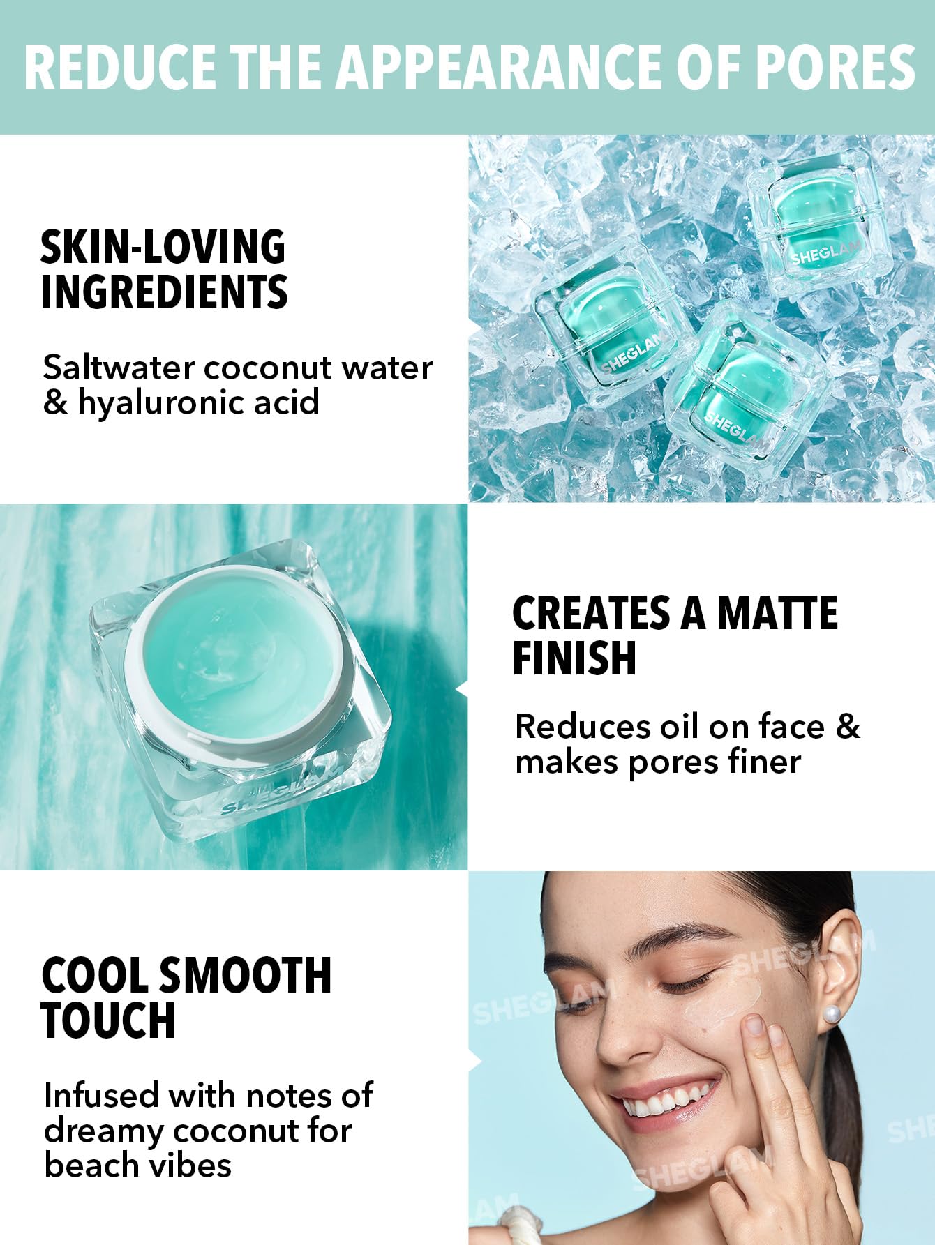 SHEGLAM Glacier Glo Primer on skin creates hydrated, ready-for-makeup base.