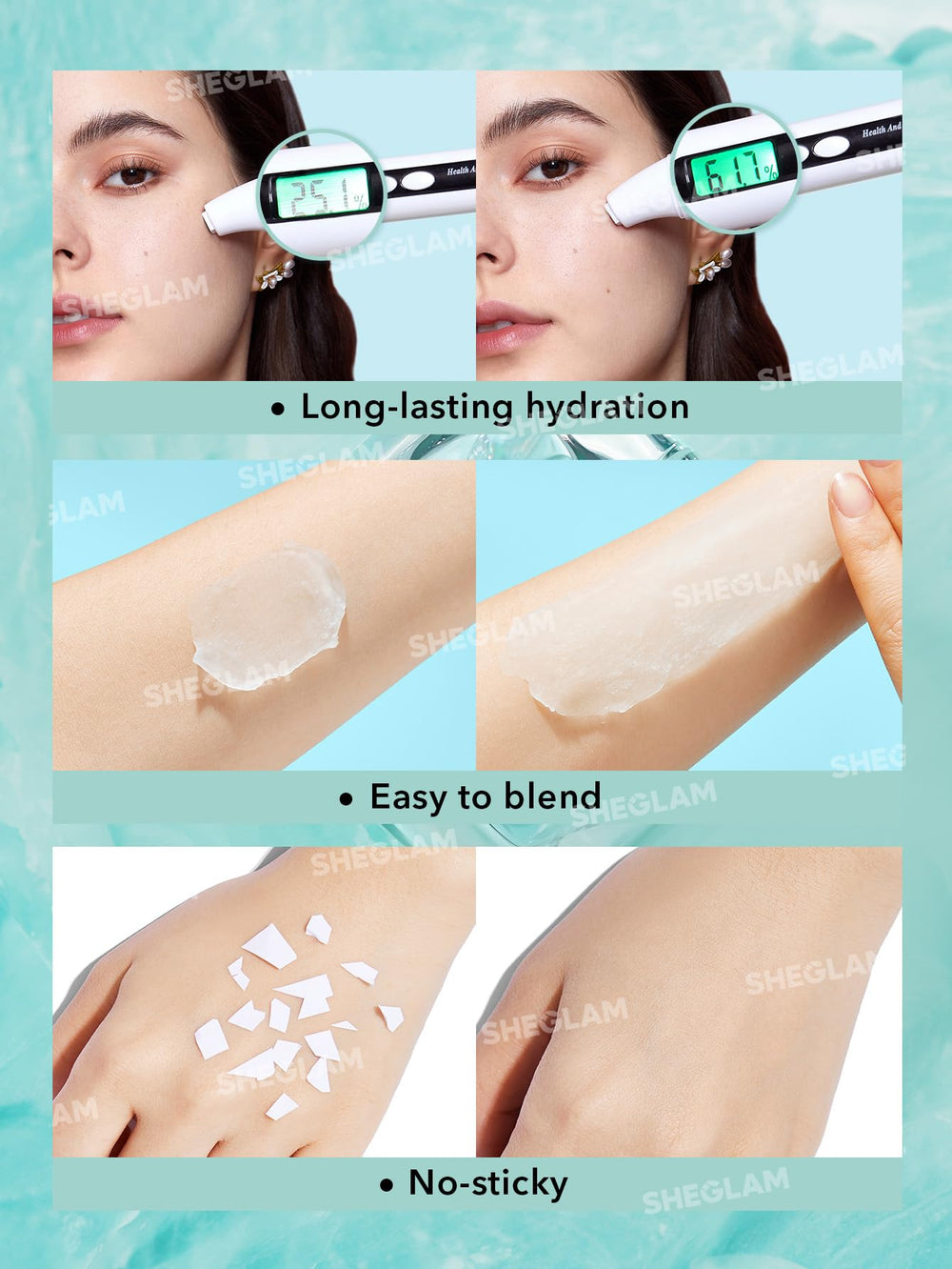 SHEGLAM Glacier Glo Primer on soft-focus skin blurs pores subtly.