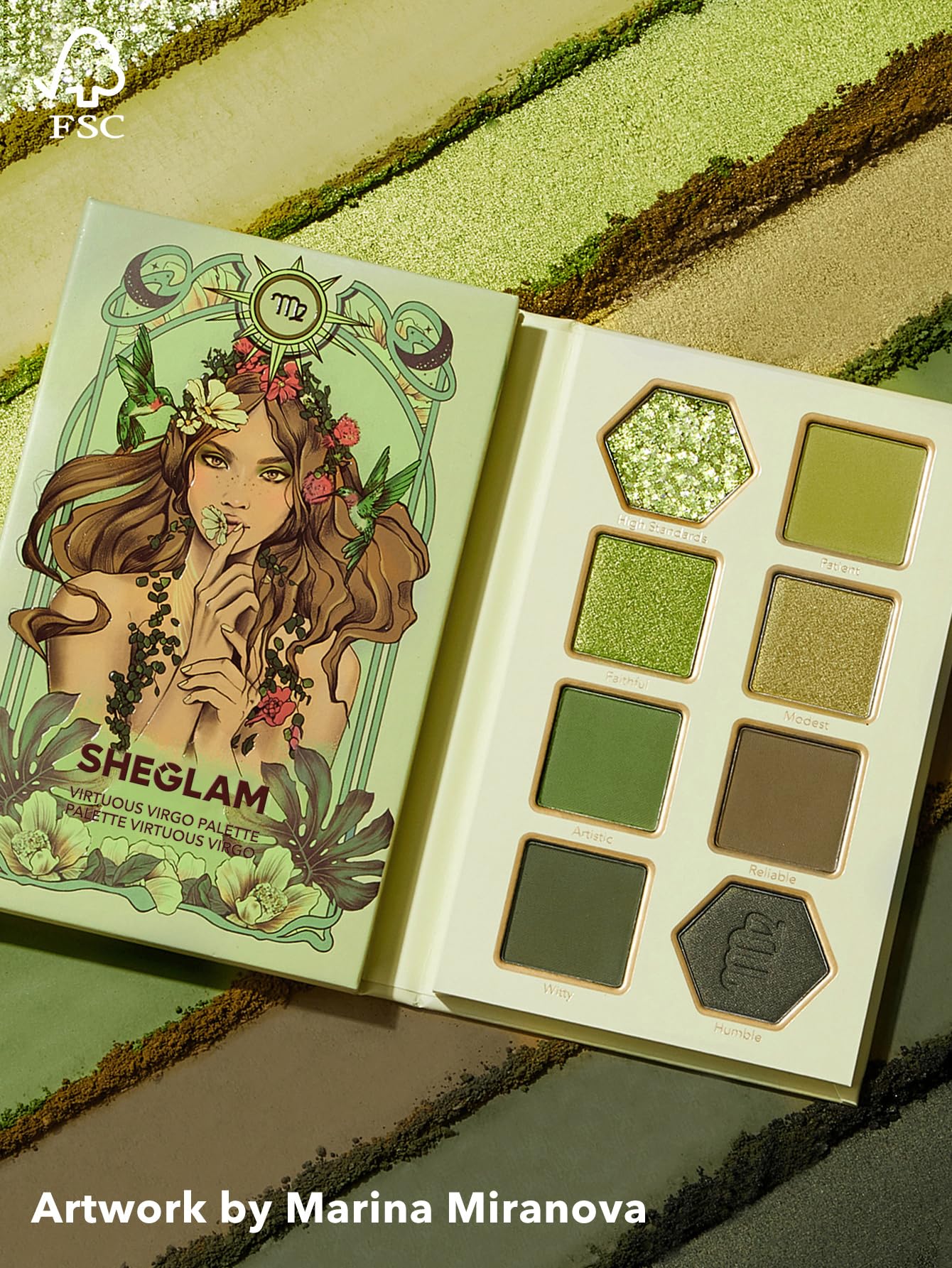 SHEGLAM Glitter Metallic Eyeshadow Palette Virtuous Virgo long-wear appearance lasts through busy days.