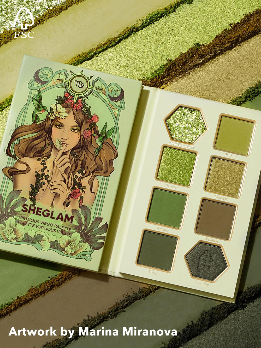 SHEGLAM Glitter Metallic Eyeshadow Palette Virtuous Virgo long-wear appearance lasts through busy days.