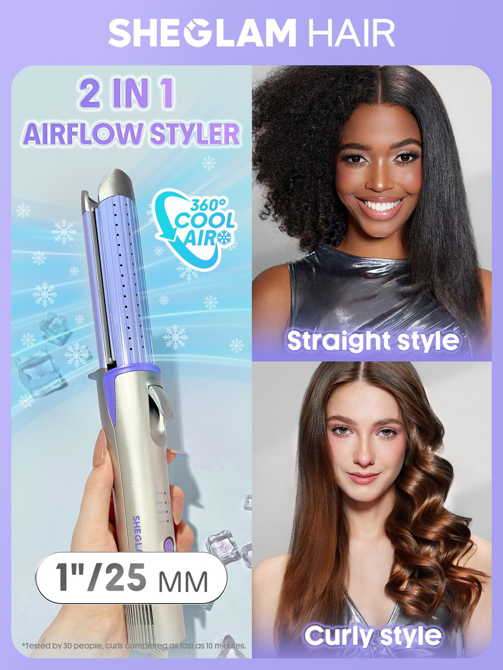 SHEGLAM Hair Cool Lock Airflow Styler 360-degree airflow evenly distributes heat.