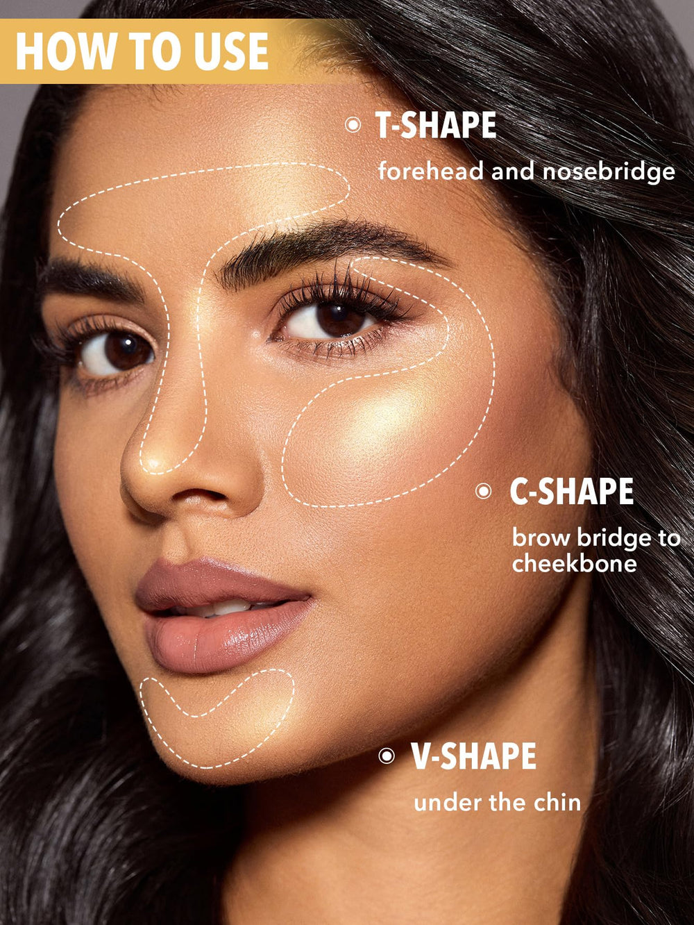 SHEGLAM highlighter on brow bridge Bellini Brunch brightens eyes with a soft lift