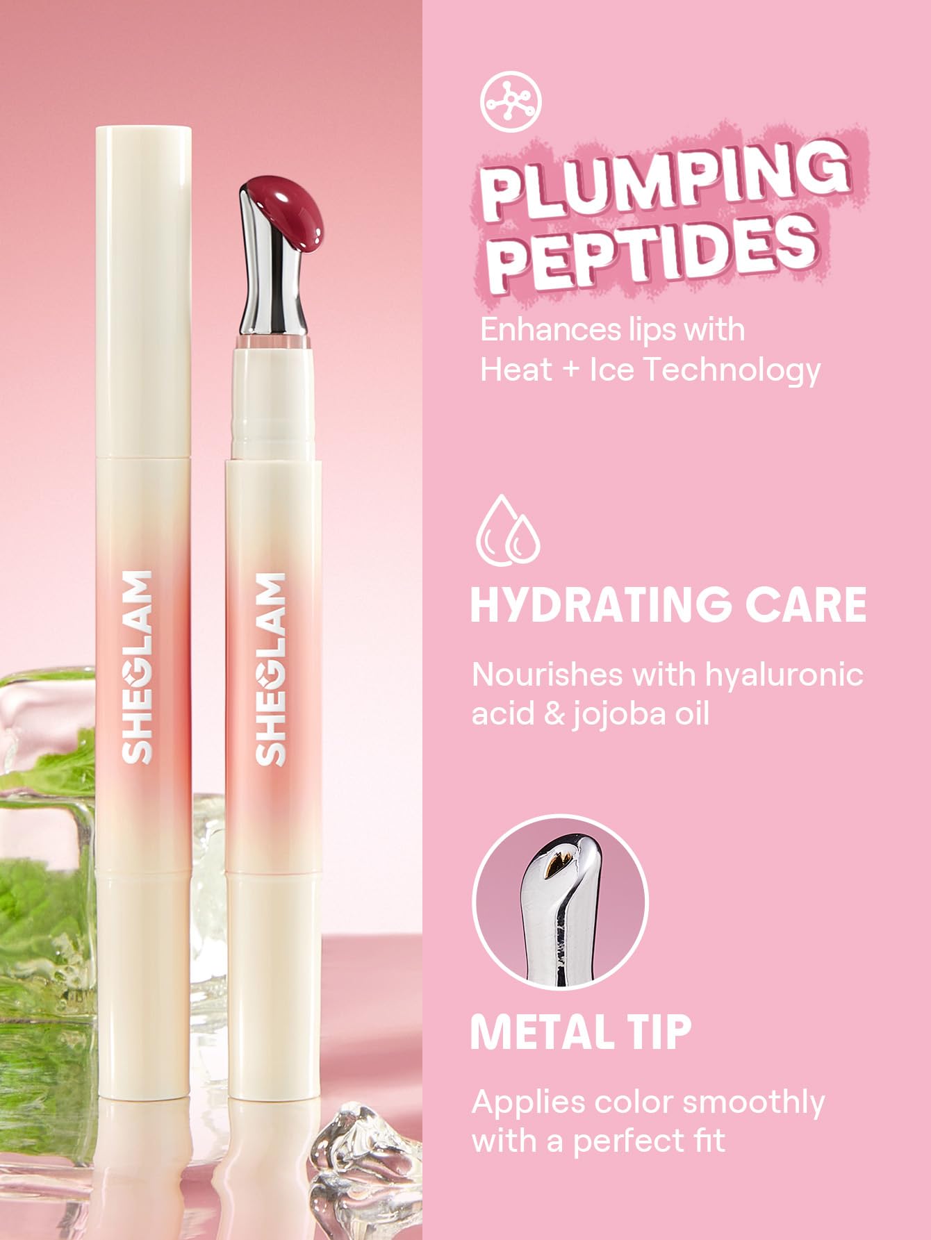 SHEGLAM Hydrating Lip Gloss Cherry Gleam metal-tip closeup for precise application