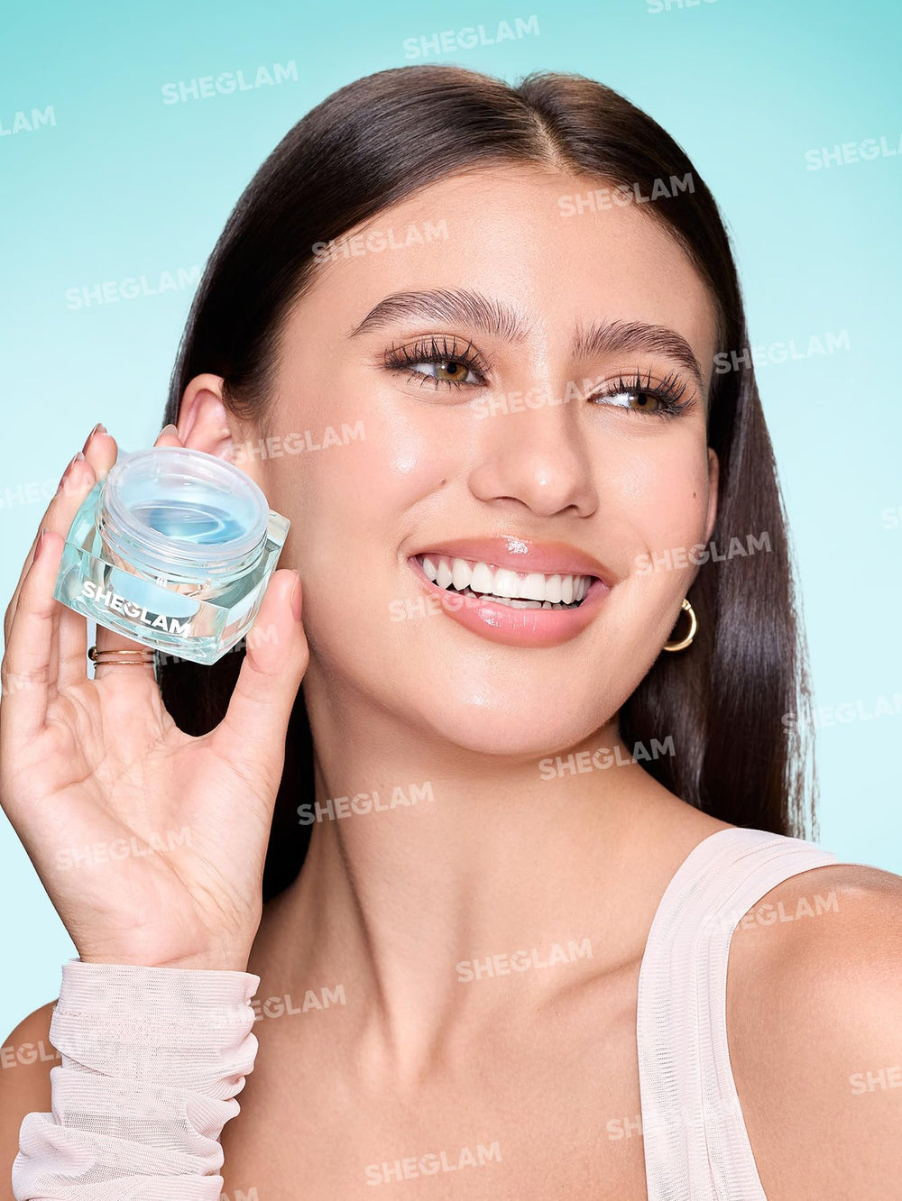 SHEGLAM HydroSlime Primer before-after demonstrates makeup longevity with glow.