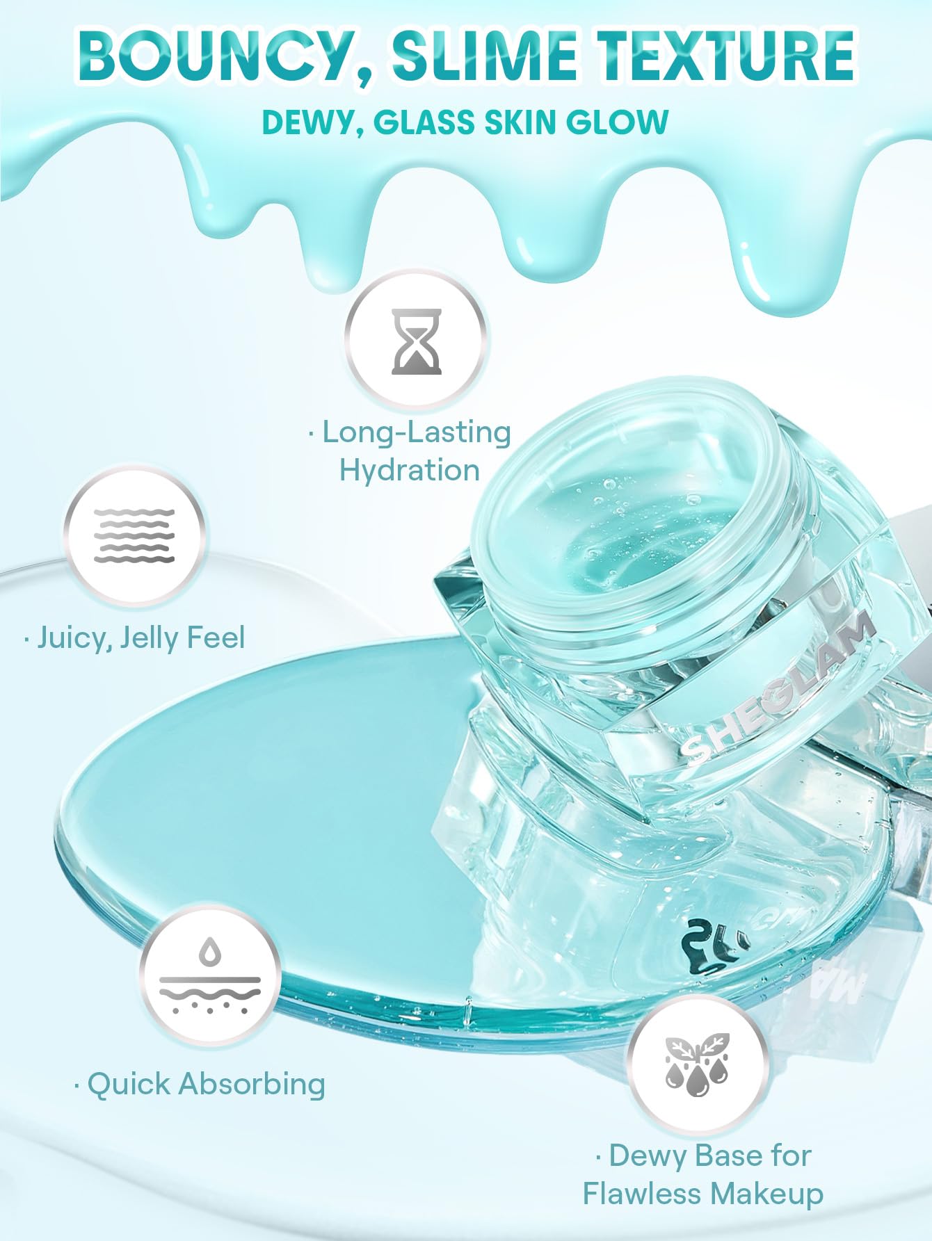SHEGLAM HydroSlime Primer packaging box highlights cruelty-free branding.