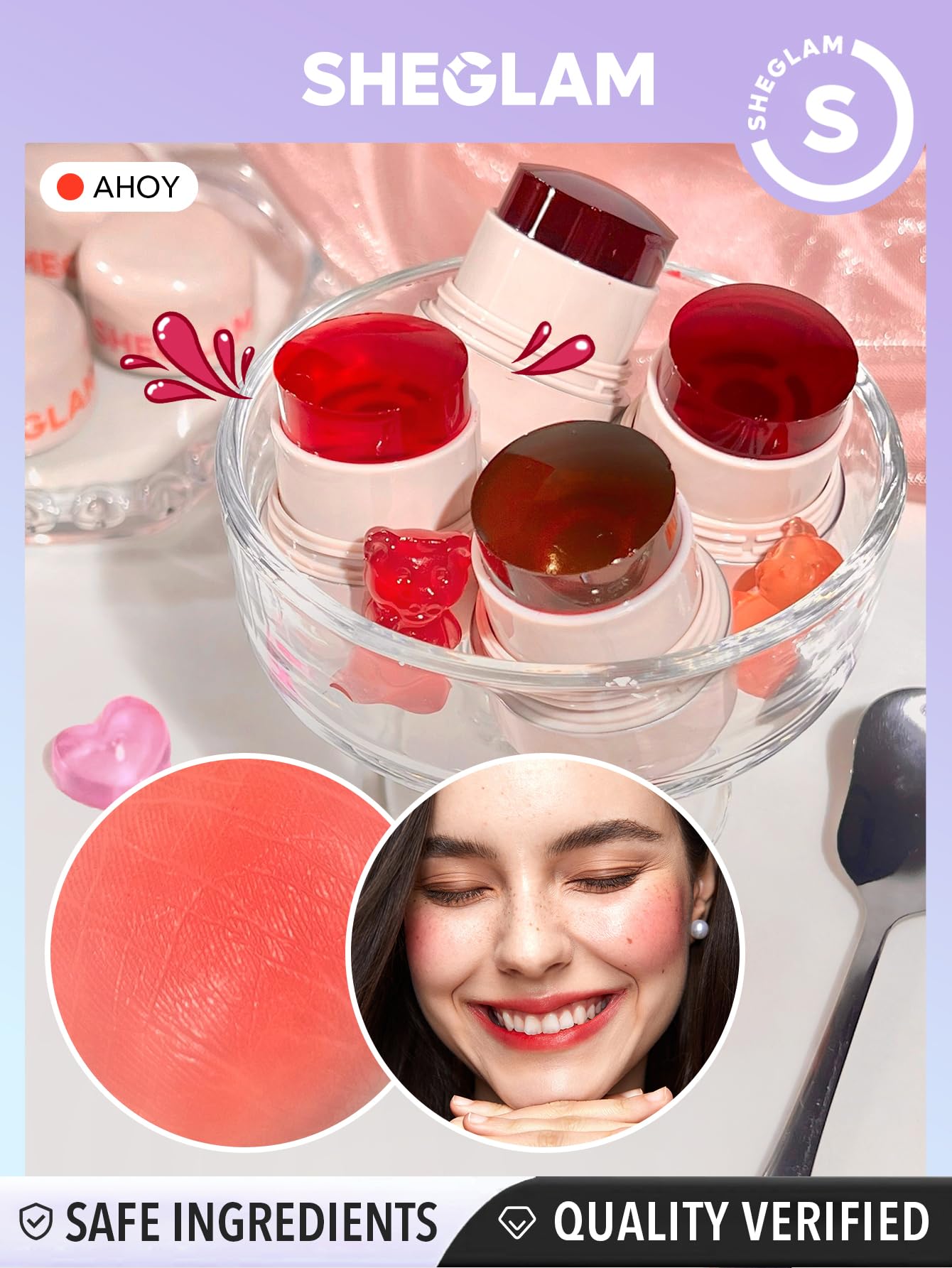 SHEGLAM Jelly-Licious Cheek Swatch reveals dual-use tint for cheeks.