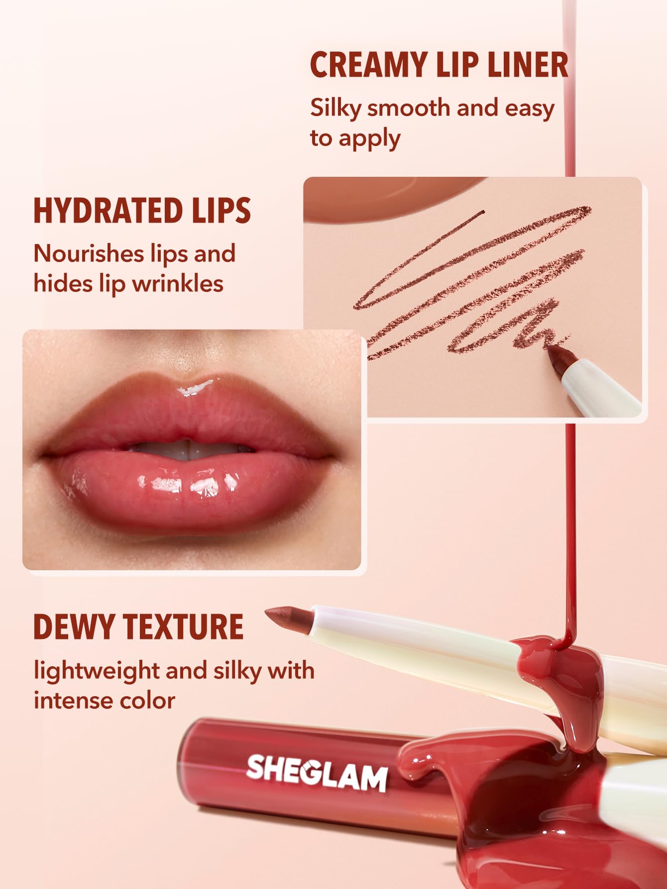 SHEGLAM Lip Rules duo emphasizes convenient 2-in-1 makeup for lips.